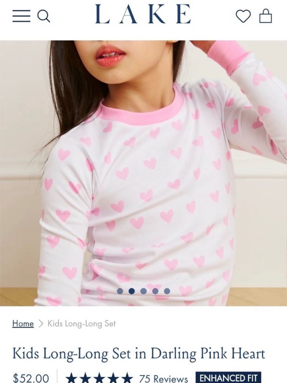Kids Long-Long Pajama Set in Darling Pink Heart
